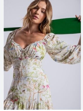 Lez a Lez Made in Brazil 🇧🇷 Floral Ivory Peasant Mini Dress Size L